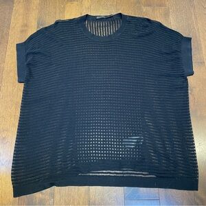 AllSaints Ladder Knit Short Sleeve Tee Black Open Weave Cotton Size S